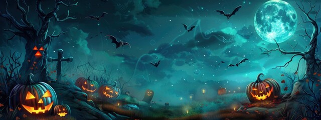 Wall Mural - halloween poster design, realistic, hd, copy space - generative ai