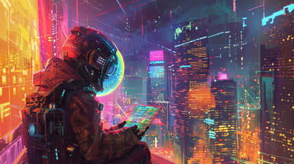 The overall mood should be energetic and inspiring, reflecting the innovative and collaborative world of computer programming. 