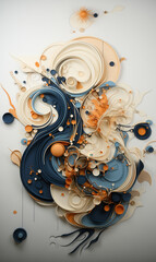 Wall Mural - Abstract oil painting in blue, white, cream and orange.