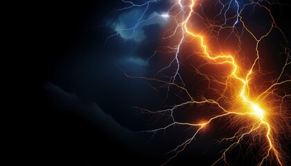 Poster - Flash of lightning on dark background, banner design. Thunderstorm 