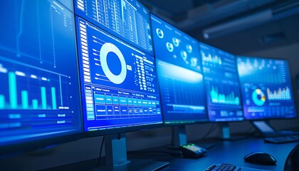 Data Analysis Workstation With Multiple Monitors