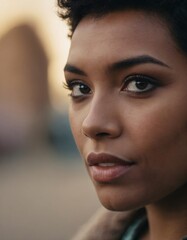 Close-up portrait of a woman with a thoughtful expression