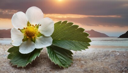 Poster - strawberry flower with leaf