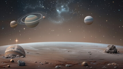 Wall Mural - a space scene with a large planet in the center