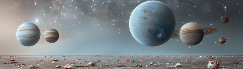 Wall Mural - a space scene with a group of planets, including jupiter, saturn, and uranus