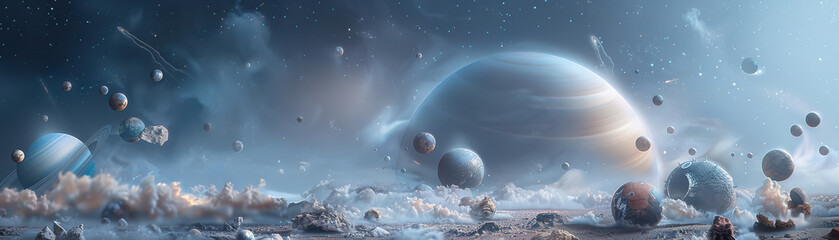 Wall Mural - a space scene with a large planet in the middle