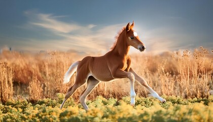 Wall Mural - happy foal running in the field in summer