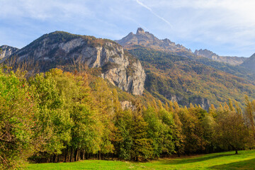 Sticker - Scenic autumn view of picturesque Swiss Alps in Switzerland