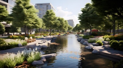 Wall Mural - Panoramic view of a pond in a city park in Tokyo