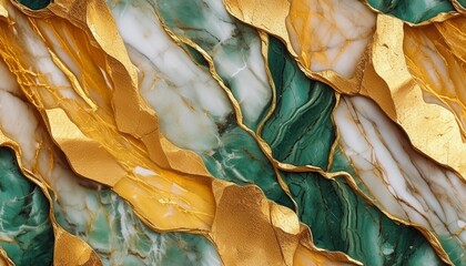 Canvas Print - abstract illustration of marble stone in trendy golden fortune and green tidal color seamless texture