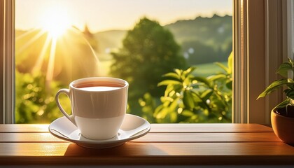 Wall Mural - good morning cup on the window with sun