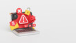 © Chaosamran_Studio - Cyber criminal Hacker attack stealing phishing personal user data notification security warning alert detected sign caution error attention exclamation mark virus malware scam anonymous. 3d rendering.