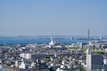 Wall Mural - Seto-ohashi Bridge and Marugame City in May