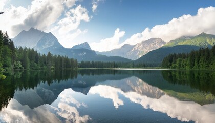 Wall Mural - mountains and clouds reflected on the water