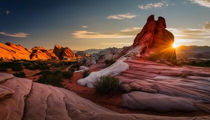 Sticker - sunset over red rock formations in utah white pocket