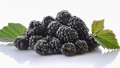 Wall Mural - heap of blackberry and leaves on a white isolated background