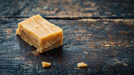 Wall Mural - Piece of crumbly fudge on rustic wooden table