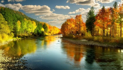 Wall Mural - fall colours water river sky3