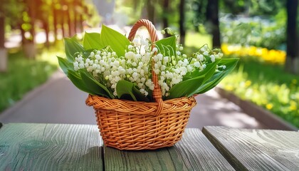 Wall Mural - bouquet of lilies of the valley in a basket