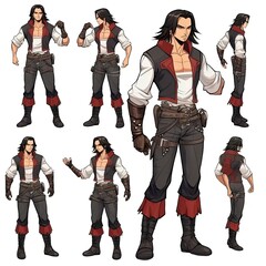 Wall Mural - a character sheet of a pirate with different poses