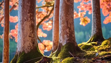 trees of temperate continental climate norway maple trunks close up