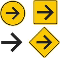 bundle set yellow arrow direction sign, traffic sign, road safety label