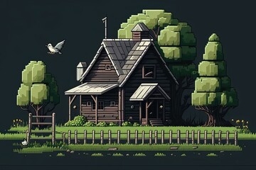 Poster - a house with a bird flying over it