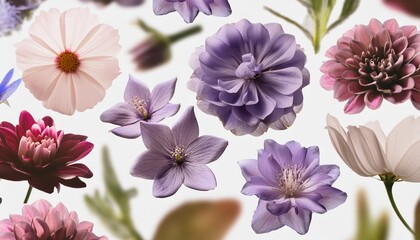 Wall Mural - selection of various purple flowers isolated on transparent background