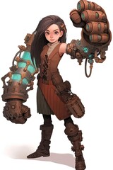 Poster - a woman holding a giant robot like object