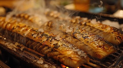 Poster - Grilled Fish on a Grill with Smoke and Salt