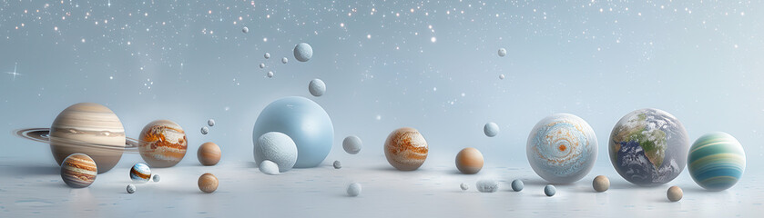 Wall Mural - A series of planets are shown in a row, with the largest one being Jupiter