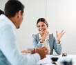 © peopleimages.com - Woman, talking and meeting for sales pitch in office, planning and leader for planning in boardroom. Female person, speaking and workshop for training in workplace, support and employees for proposal