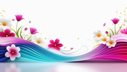 Abstract flowing waves with beautiful flowers on white background 