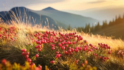 Wall Mural - nature background wild nature red berries meadow