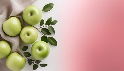 Poster - organic fruits with green apples design on white background top view creative banner copyspace image