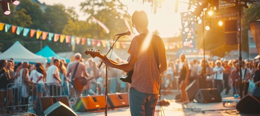 Wall Mural - Lively Outdoor Music Festival with Vibrant Performances and Engaging Crowd Experience