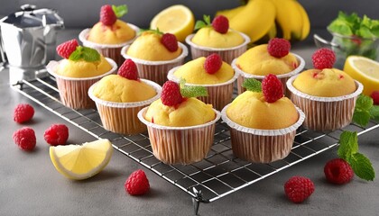 Wall Mural - lemon and raspberry muffins in muffin cases