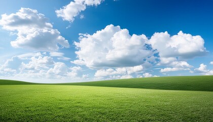 Wall Mural - idyllic natural scenery background of a blue sky with clouds over a green grass meadow