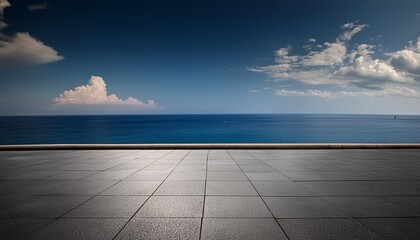 Wall Mural - empty concrete floor and blue sea in blue sky creative banner copyspace image