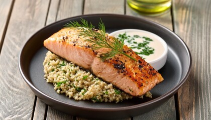 Wall Mural - grilled salmon with quinoa and dill sauce