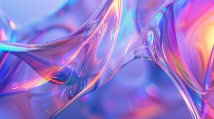 Fototapete - A vibrant artwork displaying flowing liquid waves with mesmerizing colorful reflections, blending hues of blue, purple, and pink in a unique abstract style.