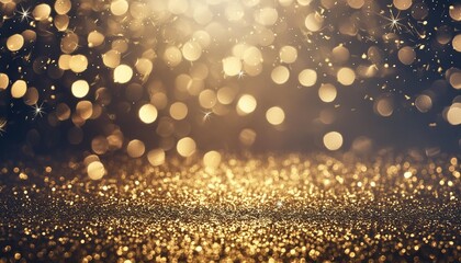 Wall Mural - abstract luxury gold background with gold particle glitter vintage lights background christmas golden light shine particles bokeh on dark background gold foil texture holiday concept