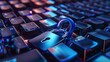 © Devian Art - A lock in a laptop, illuminated with purple and blue lights. Cyber security, data protection, privacy, hacking concepts.