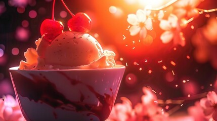 Sticker -   A close-up shot of a creamy bowl filled with luscious cherries