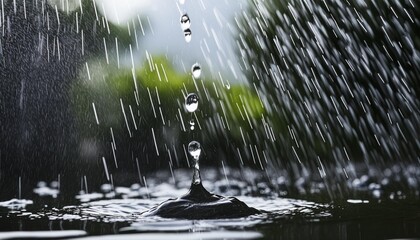 Wall Mural - the rain water drop falling in rainy season with dark color as abstract background