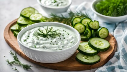 Wall Mural - Homemade Greek Tzatziki Sauce with Dill and Cucumber
