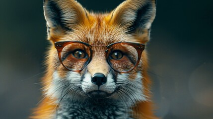 Poster - Close-up of a fox wearing glasses.