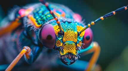 Wall Mural - Neon Insects Close-Up: A photo showcasing a neon insect up close