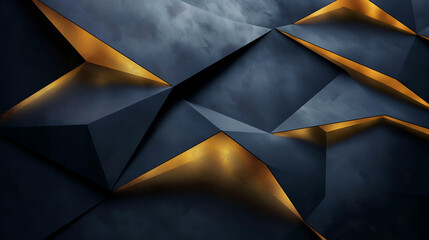 Fototapete - Abstract geometric black and gold background shining light