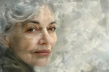 Wall Mural - portrait of beautiful middleaged grayhaired woman ai generated illustration